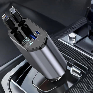 4-in-1 Retractable Super Fast Car Charger (120W Max) | شحن سيارة فائق السرعة مع كابل مخفي